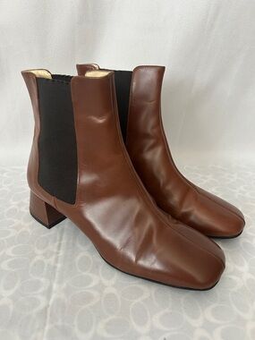 Prezioso Brown Leather Block Heel Chelsea Ankle Booties Boots Shoes **Size 38**
